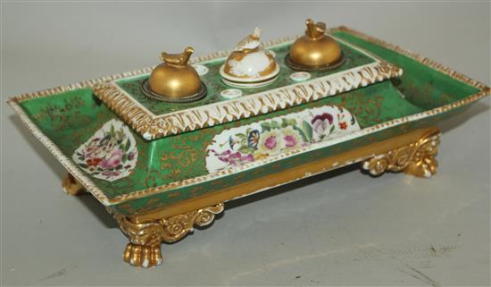 A Paris porcelain Empire style inkstand, second half 19th century, 30.5cm, wear to gilding
